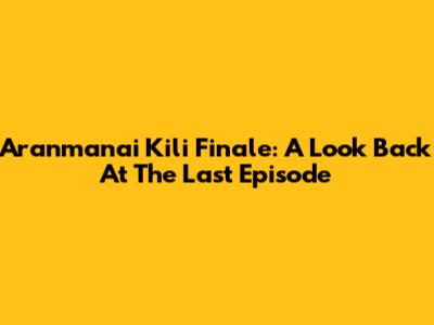 Aranmanai Kili Finale: A Look Back At The Last Episode