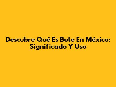 Descubre Qué Es 'Bule' En México: Significado Y Uso