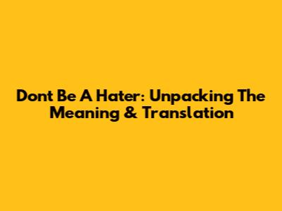 Don't Be A Hater: Unpacking The Meaning & Translation