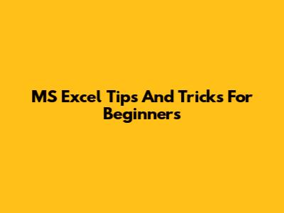 MS Excel Tips And Tricks For Beginners