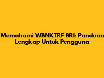 Memahami WBNKTRF BRI: Panduan Lengkap Untuk Pengguna