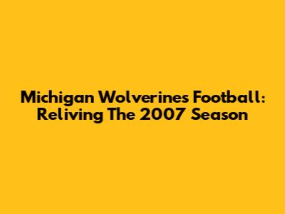 Michigan Wolverines Football: Reliving The 2007 Season
