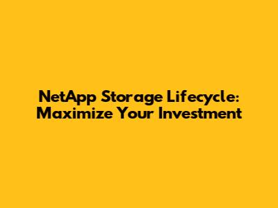 NetApp Storage Lifecycle: Maximize Your Investment