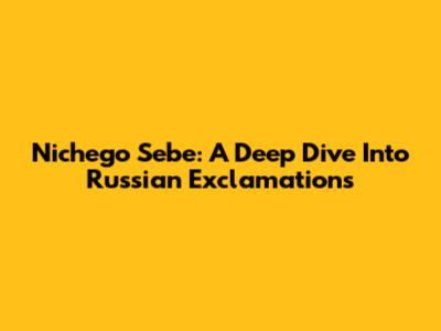 Nichego Sebe: A Deep Dive Into Russian Exclamations