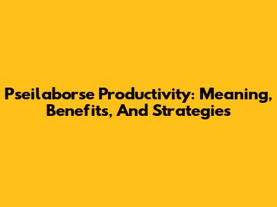 Pseilaborse Productivity: Meaning, Benefits, And Strategies