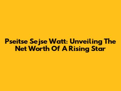 Pseitse Sejse Watt: Unveiling The Net Worth Of A Rising Star
