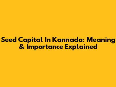 Seed Capital In Kannada: Meaning & Importance Explained