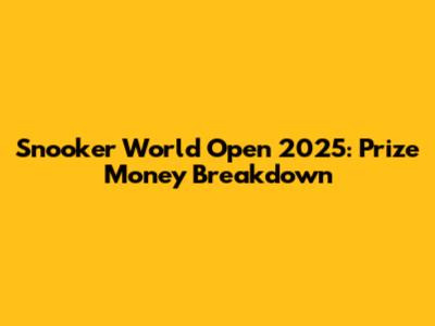 Snooker World Open 2025: Prize Money Breakdown