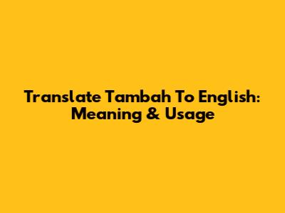 Translate 'Tambah' To English: Meaning & Usage