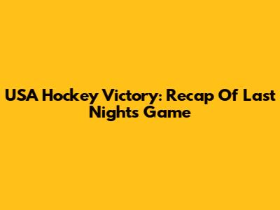 USA Hockey Victory: Recap Of Last Night's Game