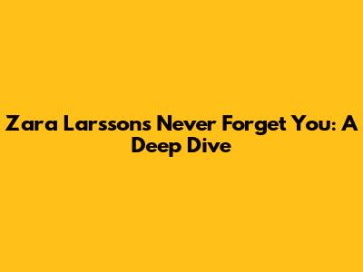Zara Larsson's 'Never Forget You': A Deep Dive